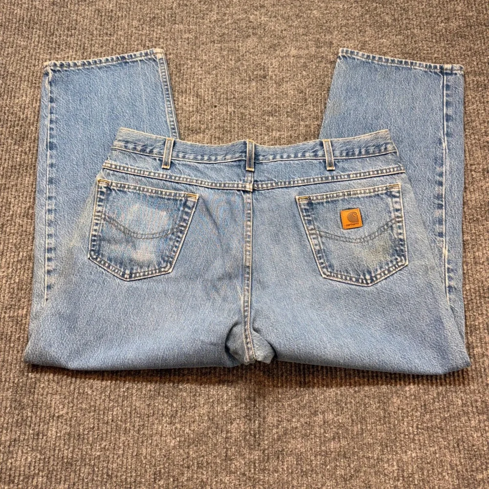 Carhartt Mens 38x26‎ Light Wash Jeans Straight Leg Workwear Denim